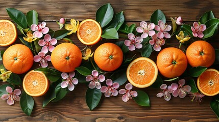 Spring background. fruit flowers on wooden table