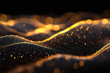 Abstract scene with glowing golden sparkles and radiant highlights.