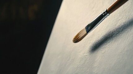 Fototapeta premium Artist Brush on Canvas Preparing for Creative Painting Session