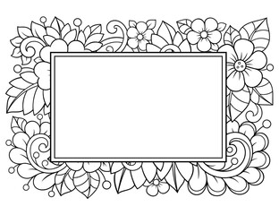 Frame in eastern tradition. Stylized with henna tattoos decorative pattern for decorating covers for book, notebook, casket, magazine, postcard and folder. Flower border in mehndi style.