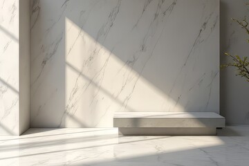 Minimalist Marble Interior Design with Concrete Platform Display
