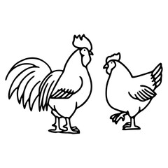 outline drawing of a rooster and hen