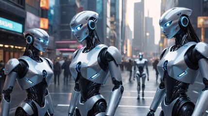 Fototapeta premium AI humanoid robot in a futuristic smart city