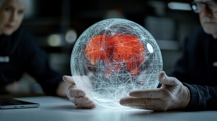 Futuristic Digital Globe with Data Connections and Glowing Elements