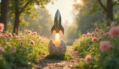 Rocket Launching from an Egg for Holiday Promotions and Ads - Innovative Easter Imagery
