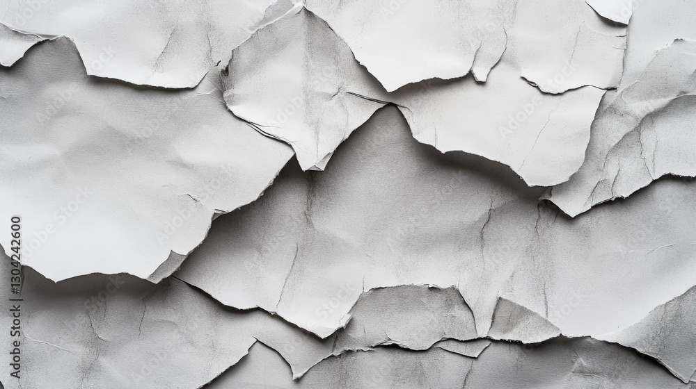 Poster the close-up of torn paper reveals a textured, rough surface with jagged edges, ideal for use as a b