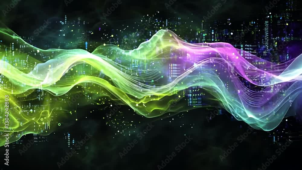 Aufkleber abstract digital waveform visualization with glowing particles and intricate details