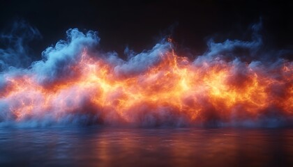 Fire and smoke reflection on a dark background