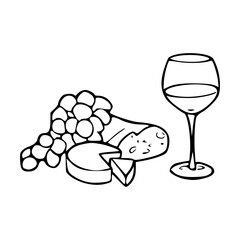 gourmet food vector : wine, cheese, grapes