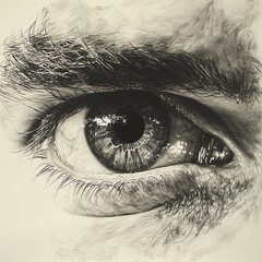 Fototapeta premium An expressive charcoal sketch of a human eye, with soft, smudged shading around the iris and lifelike texture in the pupil, creating a strong visual impact