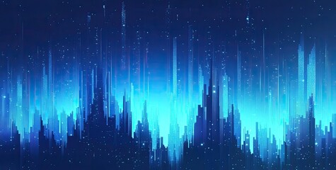 Abstract blue pixel mosaic with geometric gradient texture, modern digital design for website banners and tech startup branding concepts. 