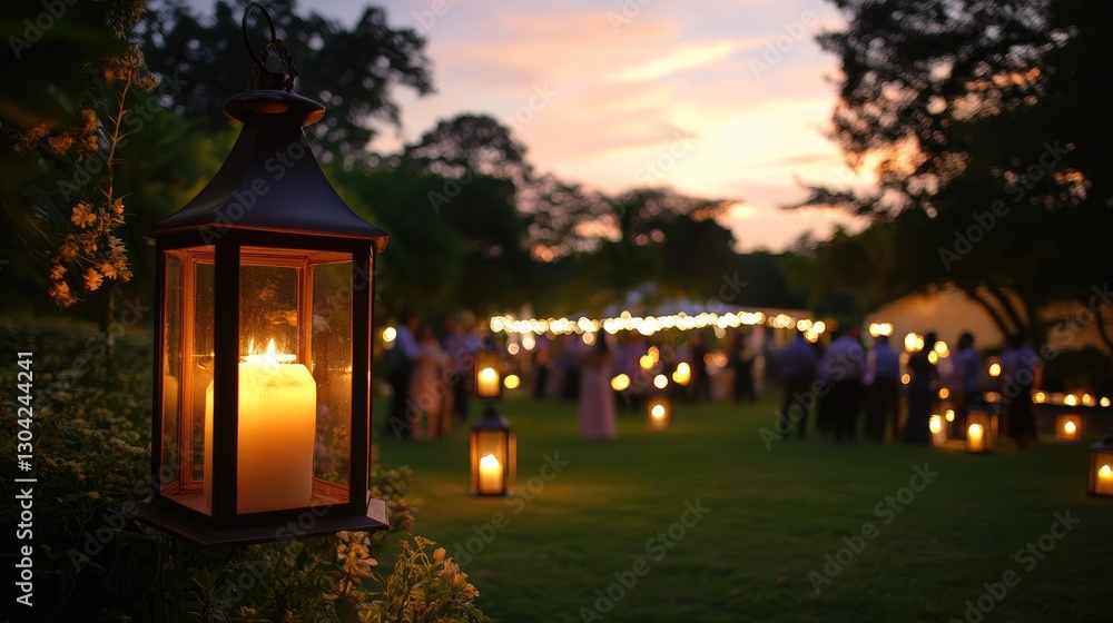 Poster twilight sets the perfect backdrop for an elegant garden party, as lanterns illuminate the space and