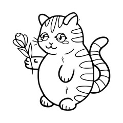cute cat holding flower line art
