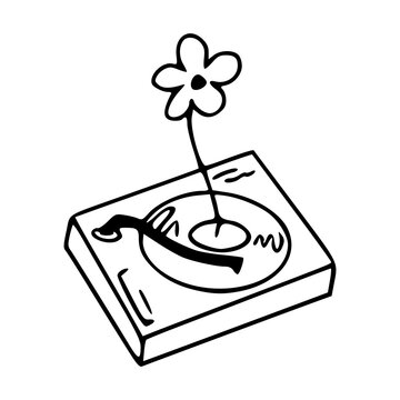 recommend clip art: vinyl record with flower outline drawing