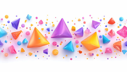 Obraz premium Colorful 3D geometric shapes scattered on white background