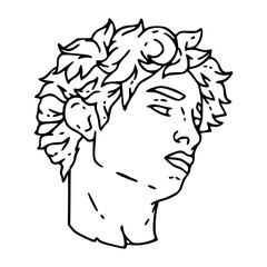classical statue head with leafy hair line art