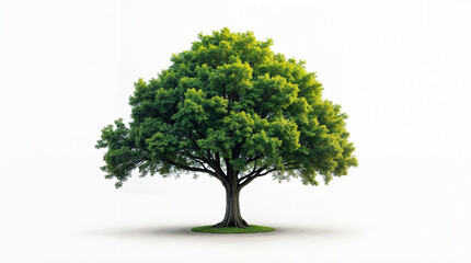 Obraz premium A large tree with green leaves is standing in front of a white background