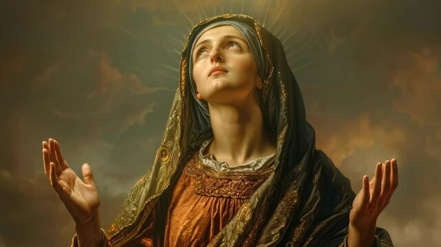 Prayer to Virgin Mary: queen of heaven, sacred image, divine comfort, blessed mother, spiritual intercession, Madonna, religious reverence, holy worship, Christian iconography, sacred tradition.