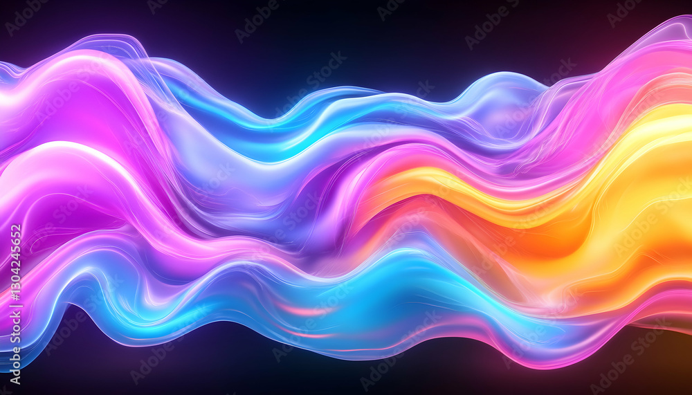 Poster colorful abstract waves flow against a black background, creating visual interest