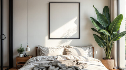 A bed with a white comforter and pillows