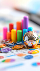 Colorful charts & sphere, office setting