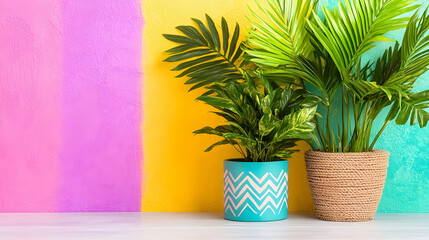 Obraz premium Colorful Plants on Painted Wall