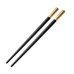 Elegant black chopsticks with gold tips on a transparent background for dining and table settings