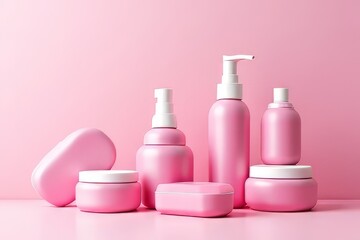 Pink Cosmetic Products Display - Skincare & Beauty Collection