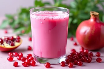 Pink Pomegranate Smoothie in Glass, Healthy Drink, Fruit Recipe