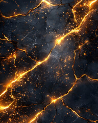 Cracked dark stone emits bright golden light; a mystical abstract background