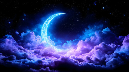 Crescent Moon Above Night Clouds