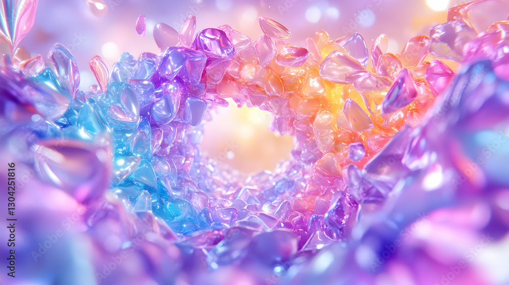 Poster crystal vortex swirling in a colorful tunnel with blurred background