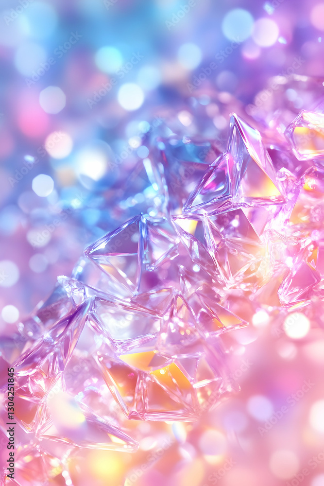 Poster crystals reflecting light amidst bokeh effects creating a vibrant abstract view