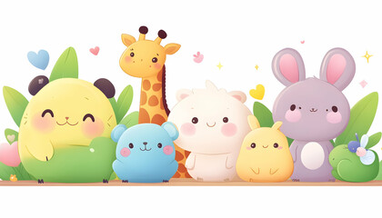 Naklejka premium Cute Animal Friends in Garden