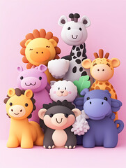 Cute Animal Figures, Pink Background