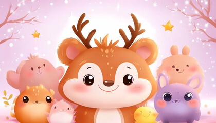 Naklejka premium Cute Animals Winter Scene