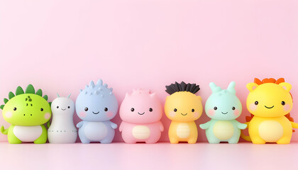 Cute cartoon dinosaurs on pink background