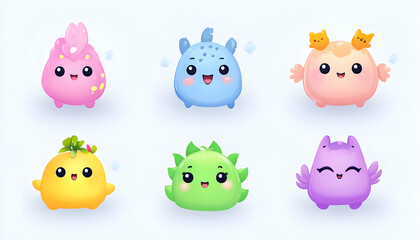 Cute cartoon monsters in pastel colors