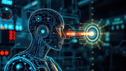 robot with futuristic background