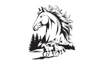 Majestic Horse and Foals Design VECTOR