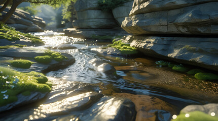 Crystal-Clear Stream Flowing Over Ancient Stones &ndash; Stunning Nature Photography