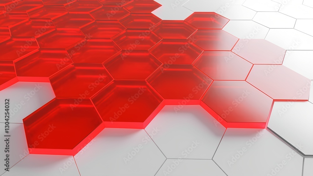 Poster dynamic red hexagonal patterns shaping modern design digital space graphic composition abstract view