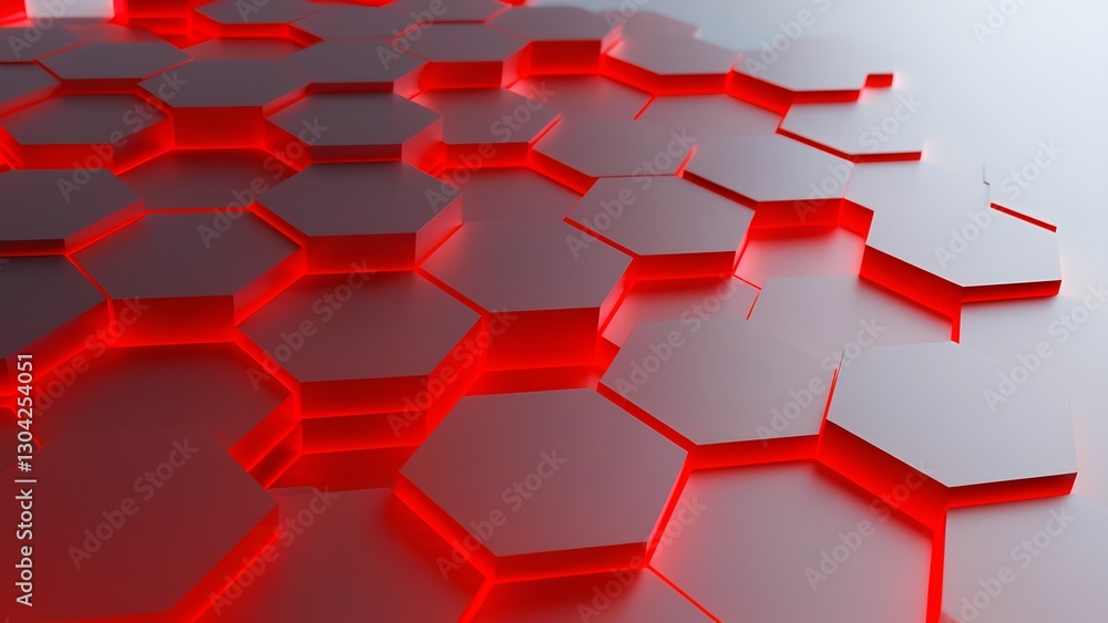 Poster dynamic red hexagonal patterns digital art abstract design modern aesthetic top-down view visual inn