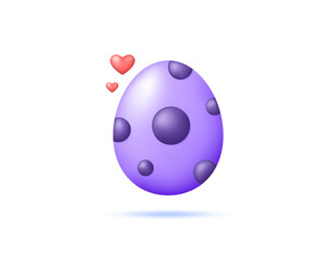 illustration of a purple egg with a circle pattern or motif and a heart symbol. easter egg. love easter event. symbol or icon. minimalist 3d style design. design elements. easter day