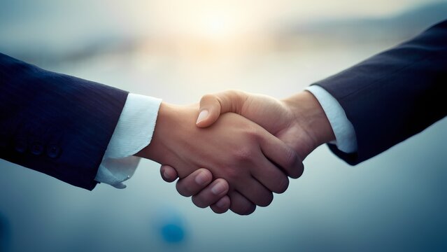 Business partnership established through a firm handshake outdoor setting professional image natural light close-up view trust building