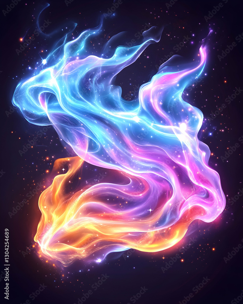 Aufkleber ethereal form flowing with shimmering colors in dark void background