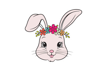 Adorable Bunny with Floral Crown Design VECTOR