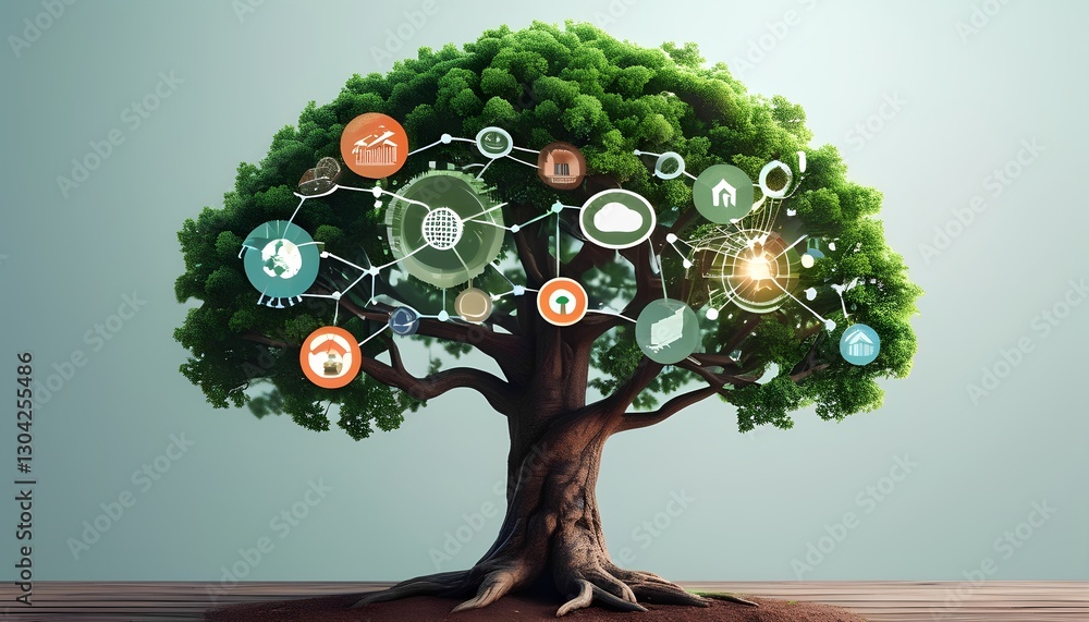Poster innovative technology tree visualization digital space infographic modern design eye-level growth an