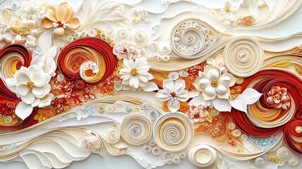 Fototapeta premium Beautiful floral paper art with swirling patterns.