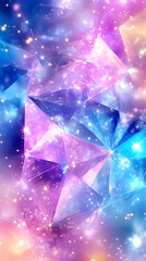 Geometric shapes glimmer with vibrant colors against a sparkling backdrop
